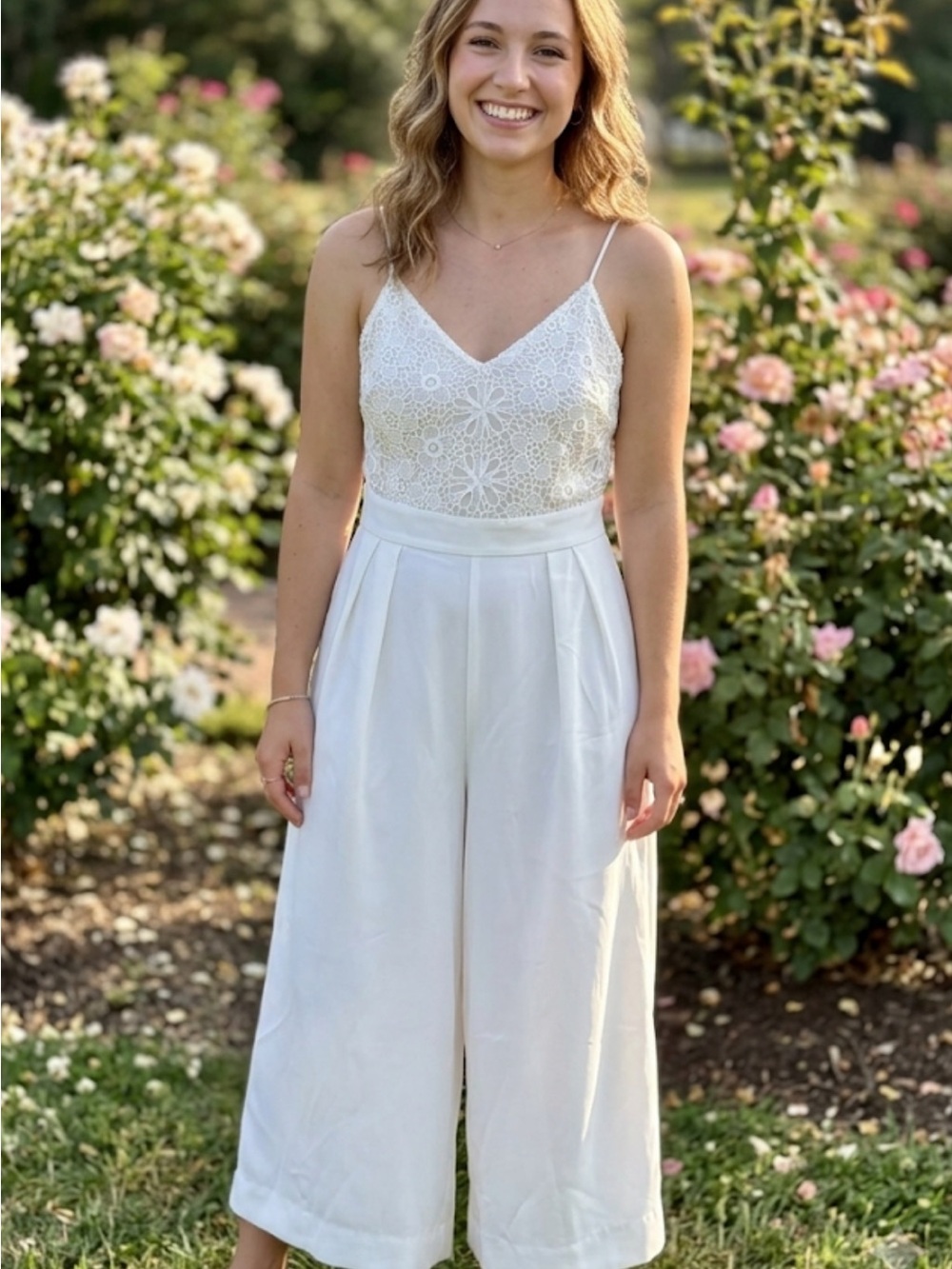 NWT Altar’d State Valentina White Lace Wide Leg Jumpsuit Small Bridal‎ Boho